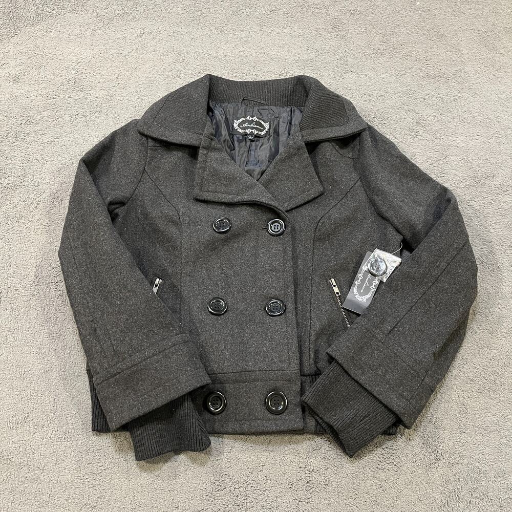 Ambiance Charcoal Gray Y2K Double Breasted Pea Coat Bomber Jacket Women's Size L